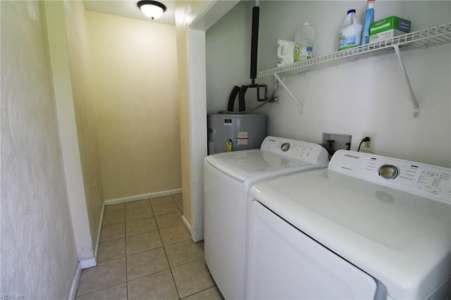 1353 King Arthur Dr, Chesapeake, VA 23323 - laundry room with electric water heater, washing machine and clothes dryer, and light tile patterned floors