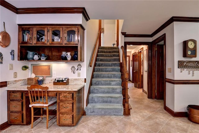 1217 Worthington Ln, Virginia Beach, VA 23464 - stairs featuring crown molding and baseboards