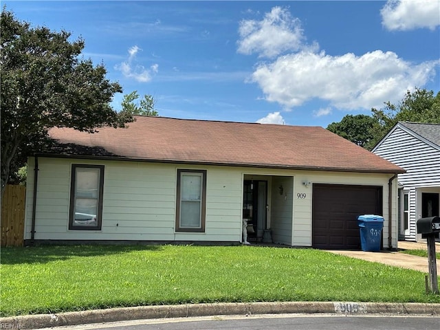 909 Woodburne Ct, Virginia Beach, VA 23452 - ranch-style house featuring an attached garage, a front lawn, and concrete driveway