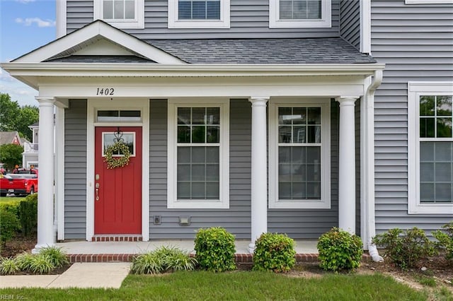 1402 Farringdon Way, Williamsburg, VA 23185 - entrance to property with covered porch and roof with shingles