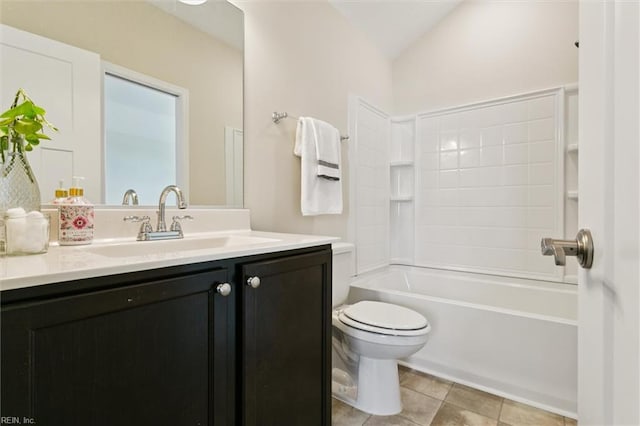 1402 Farringdon Way, Williamsburg, VA 23185 - full bathroom featuring vanity, tile patterned flooring, lofted ceiling, and shower / washtub combination