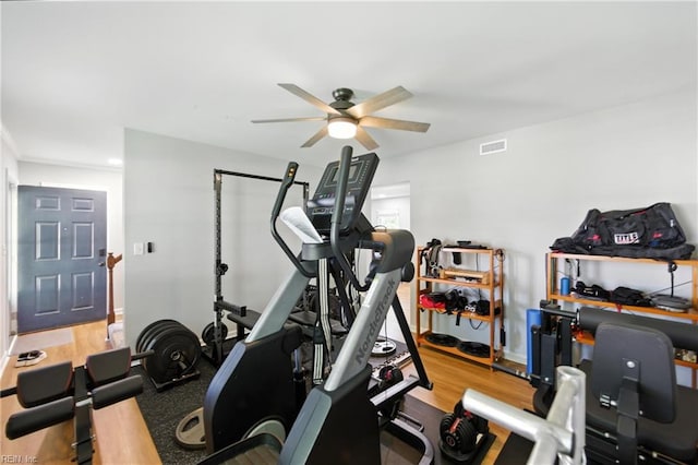 1217 Etworth Ln, Virginia Beach, VA 23464 - exercise area with a ceiling fan and wood finished floors