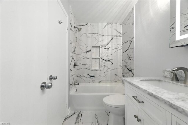 233 Mill Point Dr, Hampton, VA 23669 - bathroom featuring vanity, tub / shower combination, and marble look tile flooring
