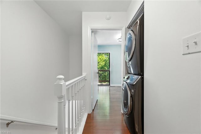 233 Mill Point Dr, Hampton, VA 23669 - washroom with estacked washer and dryer and dark wood finished floors