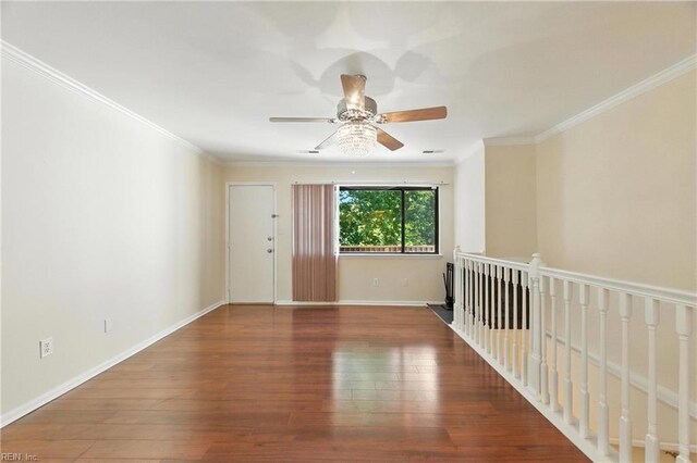 233 Mill Point Dr, Hampton, VA 23669 - unfurnished room with crown molding, hardwood / wood-style floors, and a ceiling fan