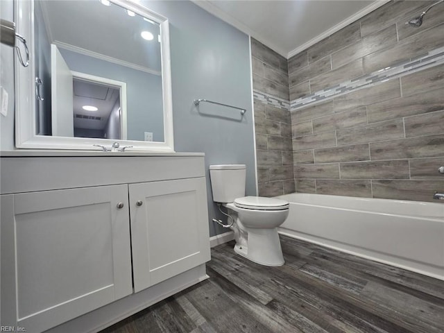 4833 Linshaw Ln, Virginia Beach, VA 23455 - bathroom with ornamental molding, vanity, wood finished floors, and shower / washtub combination