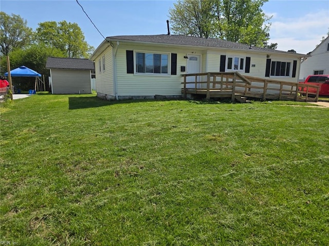 4833 Linshaw Ln, Virginia Beach, VA 23455 - view of front facade featuring a wooden deck and a front lawn