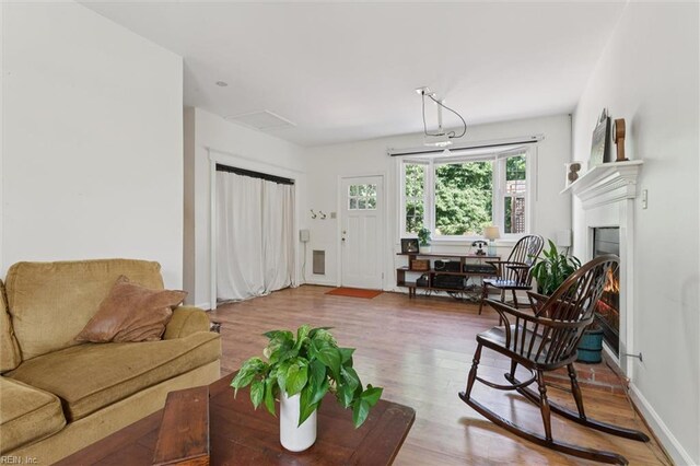 11 Elm Ave, Newport News, VA 23601 - living area featuring wood finished floors and a warm lit fireplace
