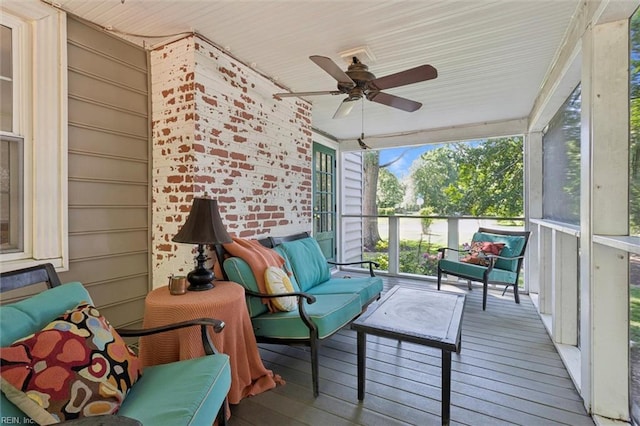 11 Elm Ave, Newport News, VA 23601 - sunroom with a ceiling fan, outdoor lounge area, and a water view