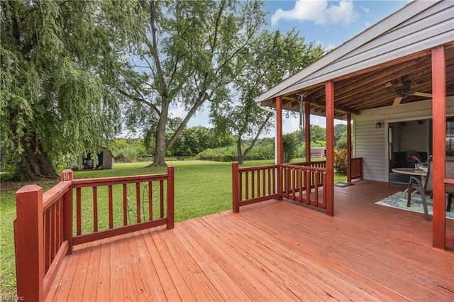 16 Diggs Dr, Hampton, VA 23666 - wooden deck with a ceiling fan and a yard