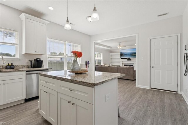208 Parkdale Ave, Hampton, VA 23669 - kitchen featuring stainless steel dishwasher, plenty of natural light, light wood-style flooring, a kitchen island, and recessed lighting