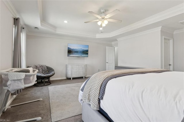 208 Parkdale Ave, Hampton, VA 23669 - bedroom featuring a tray ceiling, carpet, ornamental molding, ceiling fan, and recessed lighting