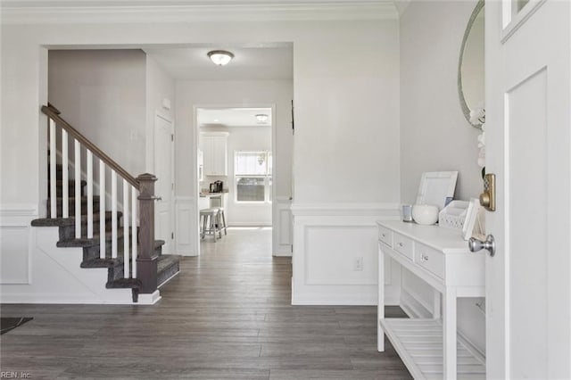 208 Parkdale Ave, Hampton, VA 23669 - entryway featuring stairway, dark wood-style flooring, and crown molding