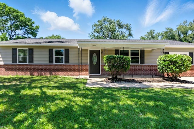 3144 Aaron Dr, Chesapeake, VA 23323 - ranch-style house featuring brick siding, a front lawn, and a porch