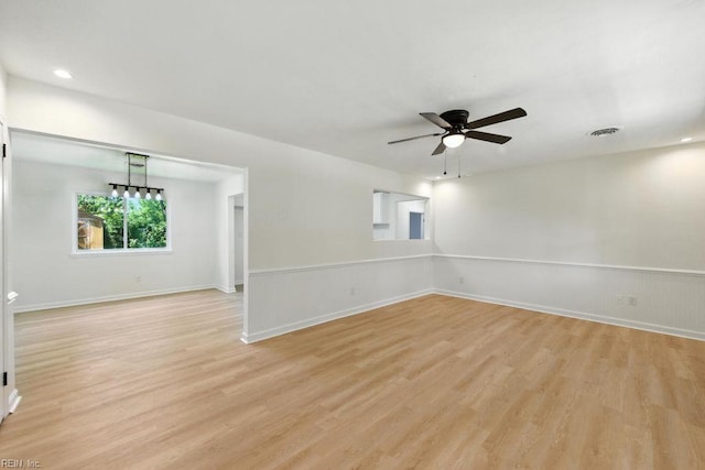 3144 Aaron Dr, Chesapeake, VA 23323 - empty room featuring light wood-type flooring, ceiling fan, wainscoting, and recessed lighting