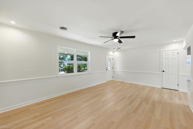 3144 Aaron Dr, Chesapeake, VA 23323 - spare room featuring a ceiling fan, a wainscoted wall, light wood-type flooring, and recessed lighting
