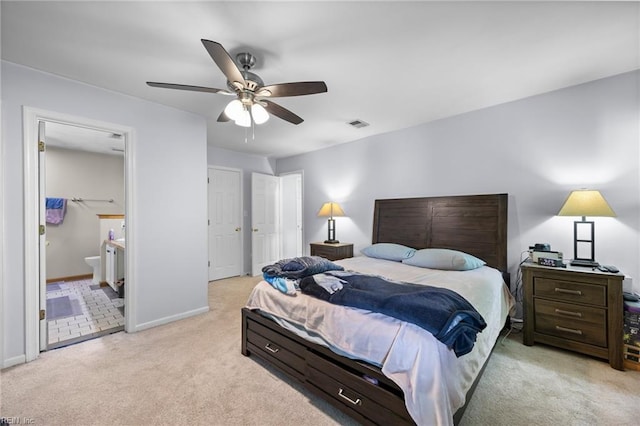 4041 Hargrove Lndg, Suffolk, VA 23435 - bedroom featuring light carpet, ensuite bathroom, and a ceiling fan