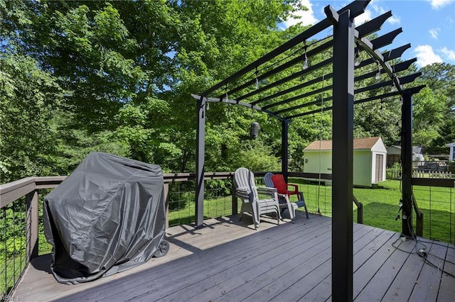 4041 Hargrove Lndg, Suffolk, VA 23435 - deck featuring a pergola, a grill, a yard, and a storage unit
