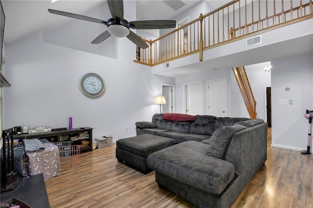 4041 Hargrove Lndg, Suffolk, VA 23435 - living room with a high ceiling, wood finished floors, and a ceiling fan
