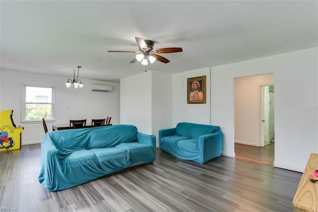 540 Draper Dr, Norfolk, VA 23505 - living area featuring a wall mounted air conditioner, a chandelier, a ceiling fan, and wood finished floors
