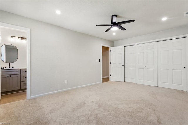4809 Orchard Ln, Virginia Beach, VA 23464 - unfurnished bedroom with carpet floors, recessed lighting, ensuite bathroom, a closet, and a ceiling fan