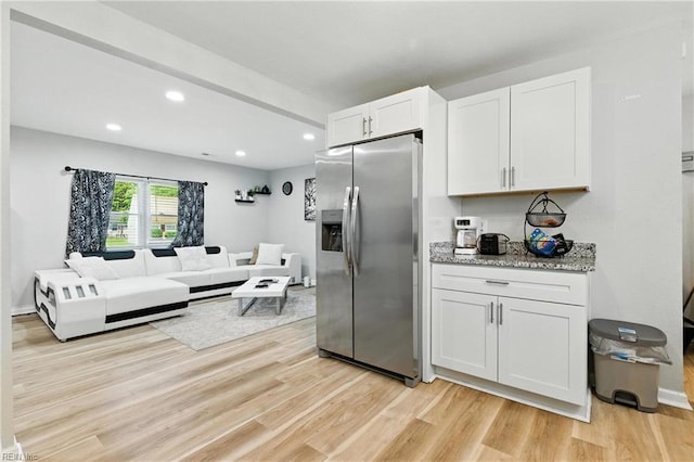 78 Calvary Ter, Hampton, VA 23666 - kitchen with stainless steel refrigerator with ice dispenser, light wood-type flooring, recessed lighting, and white cabinetry
