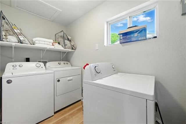 78 Calvary Ter, Hampton, VA 23666 - washroom with washing machine and clothes dryer, attic access, and light wood-style flooring