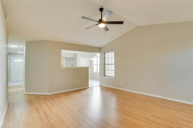 816 Mccrae Dr, Newport News, VA 23608 - unfurnished living room featuring ceiling fan, light wood-type flooring, and lofted ceiling