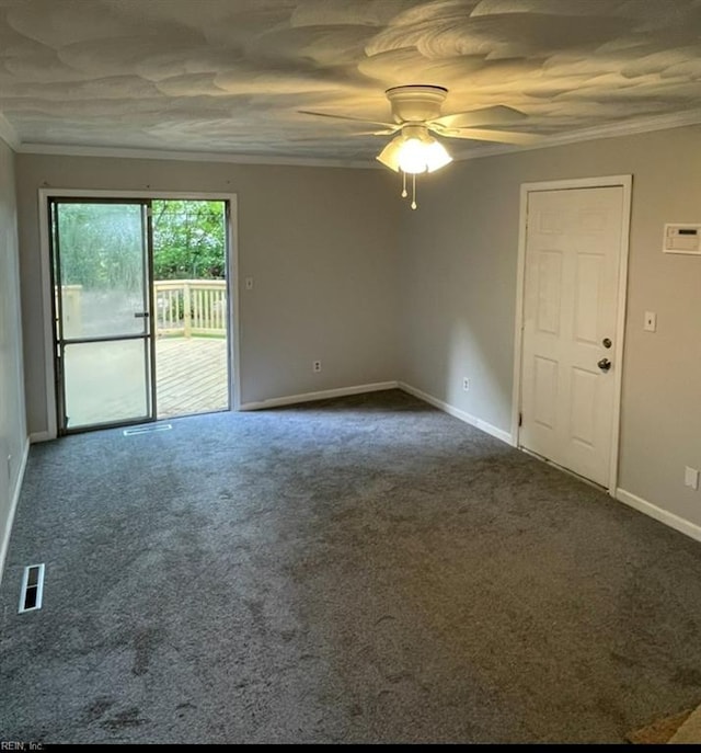 2932 Sunrise Ave, Chesapeake, VA 23324 - spare room featuring ornamental molding, ceiling fan, and dark carpet