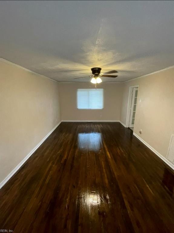2932 Sunrise Ave, Chesapeake, VA 23324 - empty room featuring a ceiling fan, dark wood-type flooring, and ornamental molding
