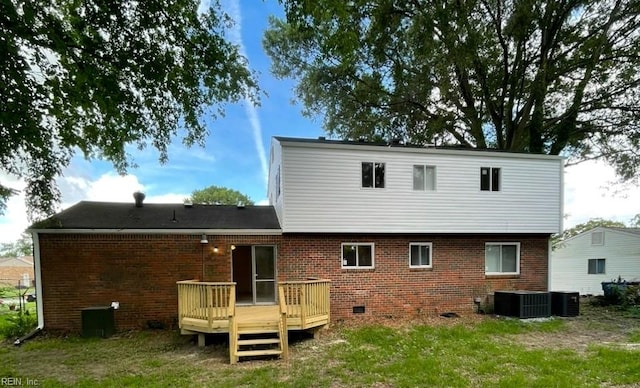 2932 Sunrise Ave, Chesapeake, VA 23324 - rear view of house featuring brick siding, crawl space, and a deck