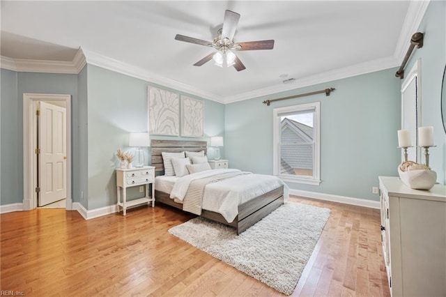 623 London St, Portsmouth, VA 23704 - bedroom with light wood-type flooring, ornamental molding, and ceiling fan