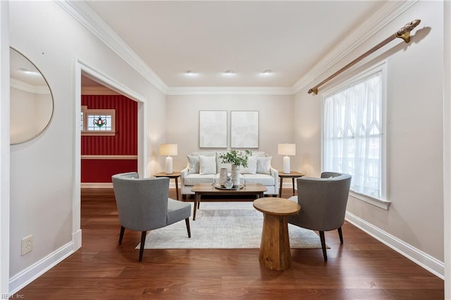 623 London St, Portsmouth, VA 23704 - sitting room with dark wood-style flooring and ornamental molding