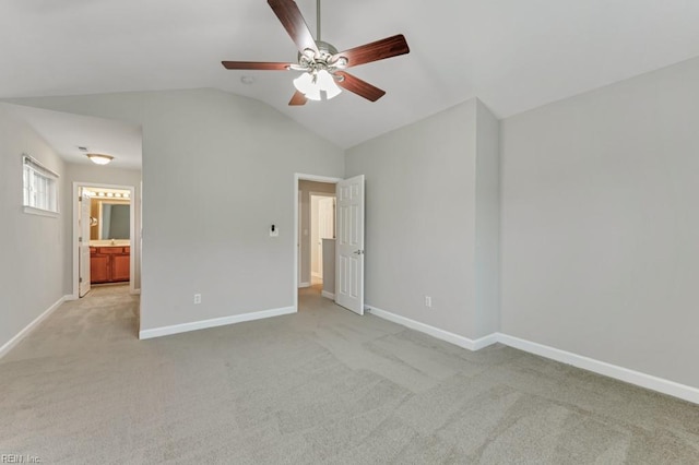 923 Hill St, Chesapeake, VA 23324 - unfurnished bedroom featuring lofted ceiling, light colored carpet, ceiling fan, and ensuite bath