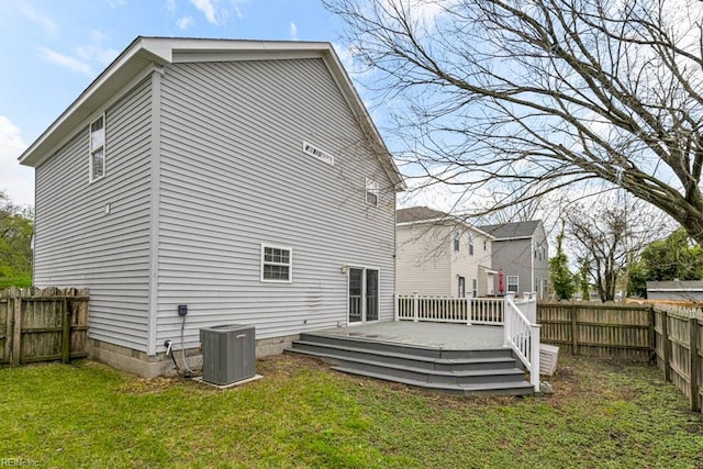 923 Hill St, Chesapeake, VA 23324 - back of house with a fenced backyard and a wooden deck