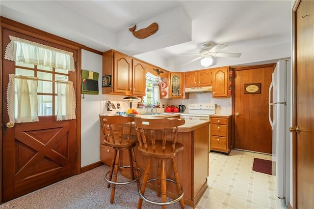 440 N Adventure Trl, Virginia Beach, VA 23454 - kitchen with white appliances, under cabinet range hood, and brown cabinets
