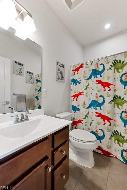 1803 Yardarm Way, Chesapeake, VA 23323 - bathroom with vanity, tile patterned flooring, a shower with curtain, and recessed lighting
