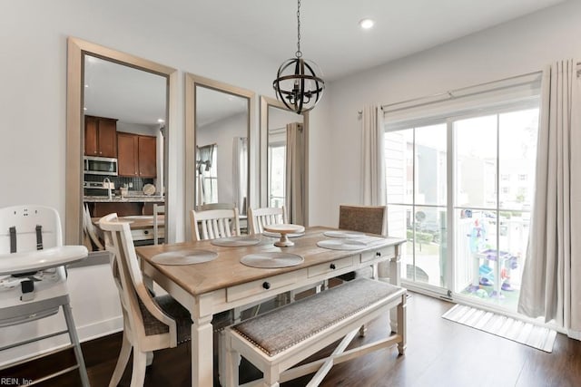 1803 Yardarm Way, Chesapeake, VA 23323 - dining area with a chandelier, dark wood-style floors, and recessed lighting