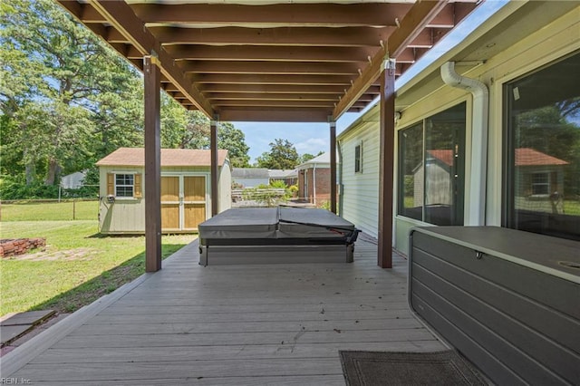 556 Summers Dr, Norfolk, VA 23509 - deck with a storage shed and a covered hot tub