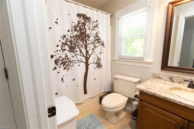 108 Sunrise Bluff Ct, Smithfield, VA 23430 - bathroom featuring vanity, tile patterned floors, and shower / bath combo with shower curtain