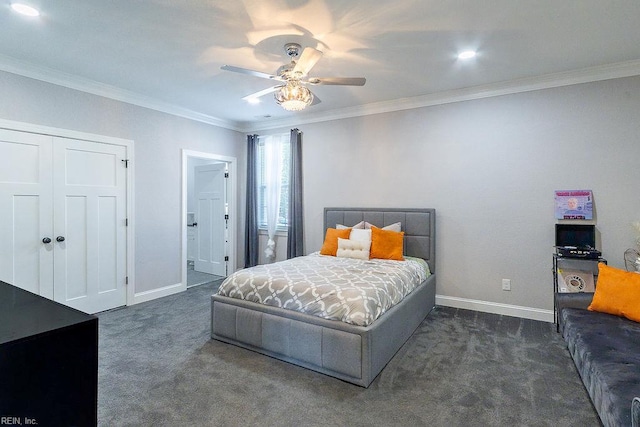 1161 Bells Mill Rd, Chesapeake, VA 23322 - bedroom with carpet floors, ornamental molding, ensuite bathroom, ceiling fan, and a closet