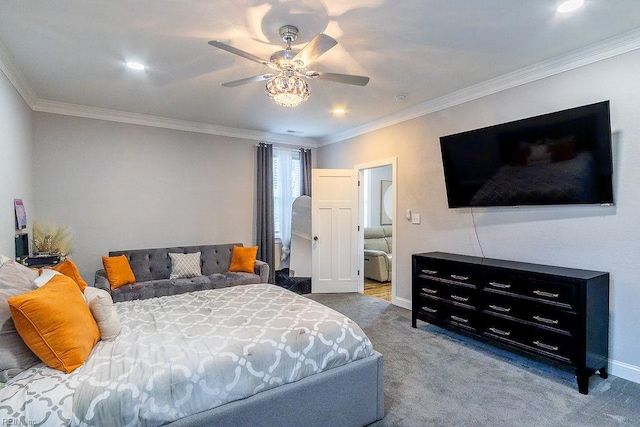 1161 Bells Mill Rd, Chesapeake, VA 23322 - bedroom with carpet floors, crown molding, a ceiling fan, and recessed lighting
