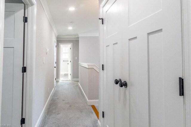 1161 Bells Mill Rd, Chesapeake, VA 23322 - hallway featuring ornamental molding, carpet, and recessed lighting