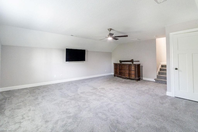 1161 Bells Mill Rd, Chesapeake, VA 23322 - unfurnished living room with a ceiling fan, carpet flooring, stairway, and vaulted ceiling