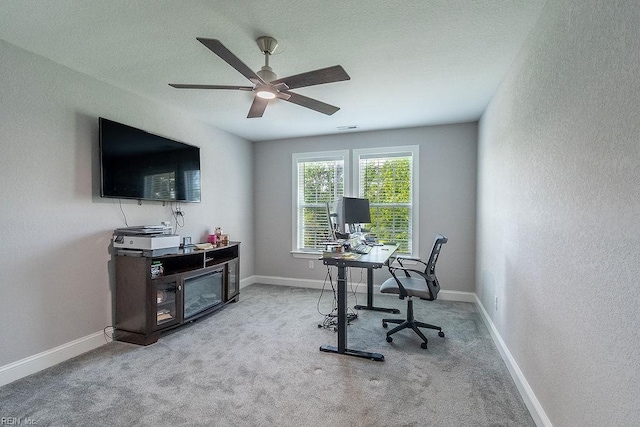 1161 Bells Mill Rd, Chesapeake, VA 23322 - office area featuring ceiling fan, light carpet, and a textured wall