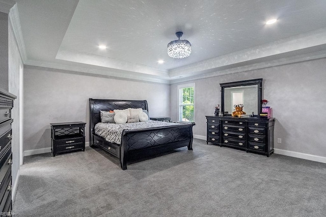 1161 Bells Mill Rd, Chesapeake, VA 23322 - carpeted bedroom featuring crown molding, a tray ceiling, and recessed lighting