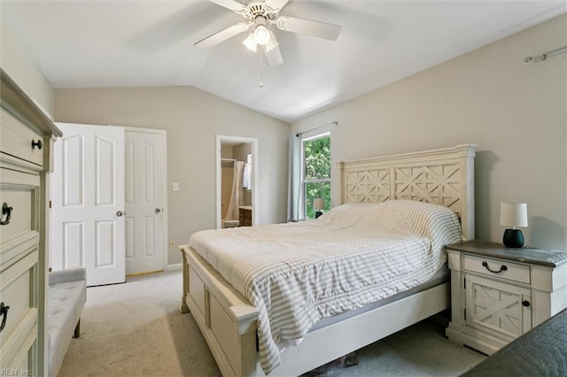 102 Saddle Dr, Newport News, VA 23602 - bedroom featuring light colored carpet, vaulted ceiling, and ceiling fan