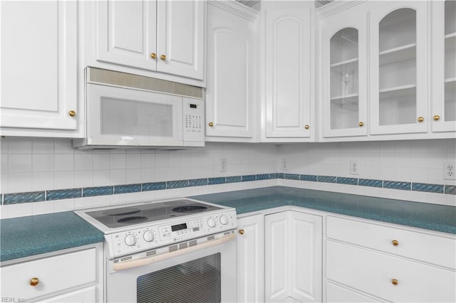 1938 Lancing Crest Ln, Chesapeake, VA 23323 - kitchen featuring white appliances, dark countertops, and white cabinetry
