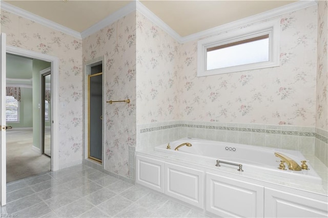 1938 Lancing Crest Ln, Chesapeake, VA 23323 - full bathroom with a bath, crown molding, a shower stall, and tile patterned floors