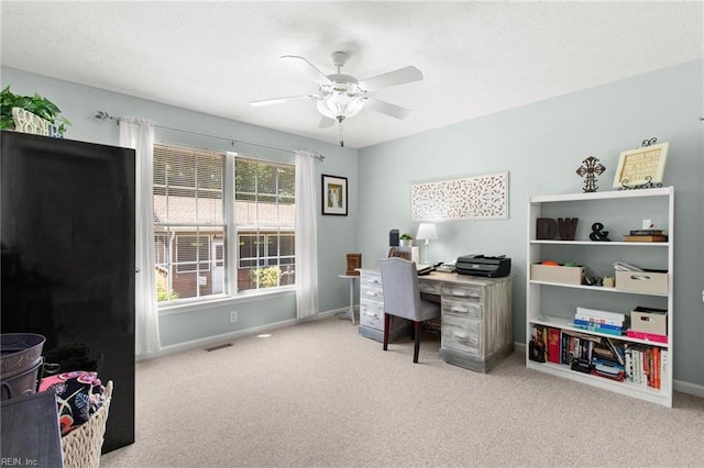 203 Vixen Ct, Yorktown, VA 23693 - office area featuring carpet, ceiling fan, and a textured ceiling